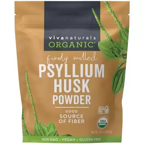 Viva Naturals Organic Psyllium Husk Powder, 24 oz - Finely Ground, Unflavored Plant Based Superfood - Good Source of Fiber for Gluten-Free Baking, Juices & Smoothies - Certified Vegan, Keto and Pa...