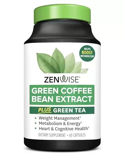 Zenwise Health Green Tea Extract with Green Coffee Bean Extract - Vegan Skin & Heart Support + Brain Health & Memory Boost