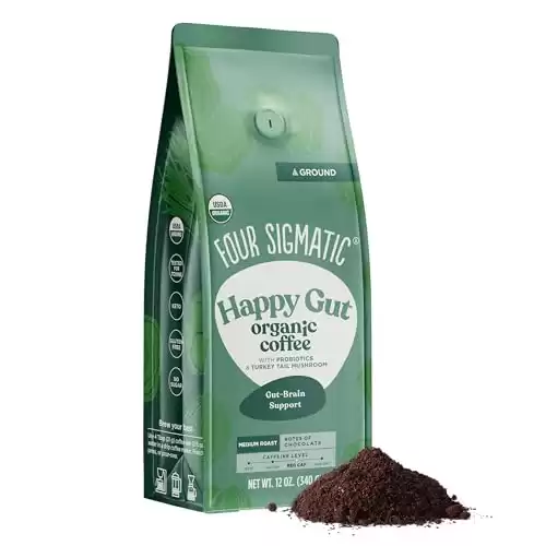 Four Sigmatic Gut Health Organic Ground Coffee | Medium Roast Fair Trade Gourmet Coffee with Chaga & Turkey Tail | Immune Boosting, Probiotic Mushroom Coffee for Gut Health & Immune Support | ...