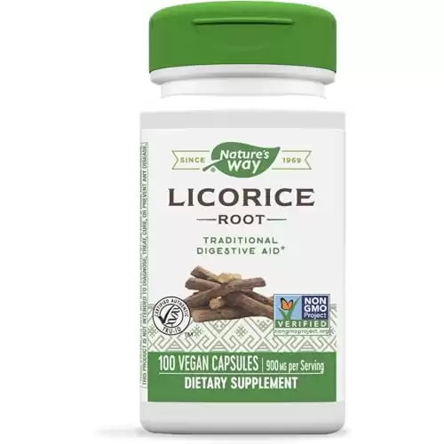 Nature's Way Licorice Root Capsules for Adults, Traditional Digestive Health Support Supplement*, 900 mg per serving, 100 Vegan Capsules