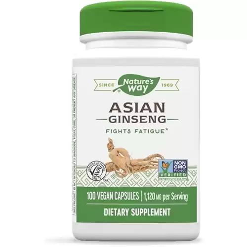 Nature's Way Premium Herbal Asian Ginseng, Fights Fatigue*, 1,120mg Per Serving, 100 Capsules
