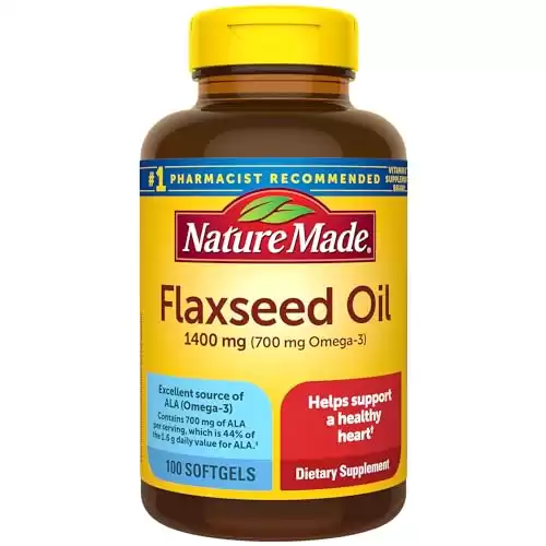 Nature Made Extra Strength Flaxseed Oil 1400 mg, Fish Free Omega 3 Supplement, Dietary Supplement for Heart Health Support, 100 Softgels, 100 Day Supply