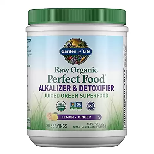 Garden of Life Raw Organic Perfect Food Alkalizer & Detoxifier Juiced Greens Superfood Powder - Lemon Ginger, 30 Servings - Non-GMO, Gluten Free Whole Food Dietary Supplement, Plus Probiotics