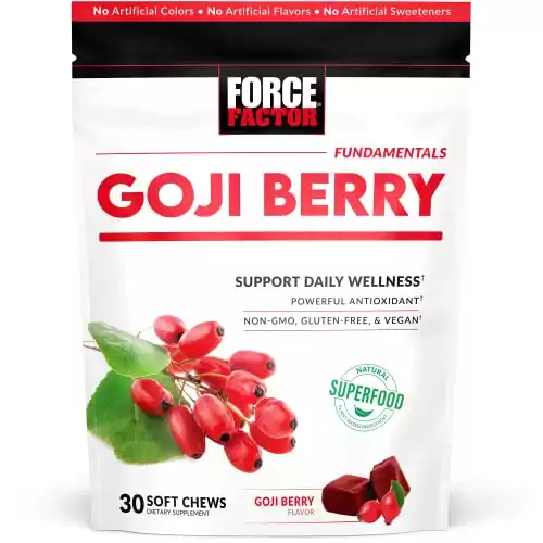 FORCE FACTOR Goji Berry Soft Chews Superfood Antioxidants Supplement to Support Healthy Eyes and Skin, Immune Health, and Inflammation, Non-GMO, Gluten-Free, & Vegan, Goji Berry Flavor, 30 Soft Ch...