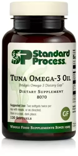 Standard Process Tuna Omega-3 Oil EPA and DHA - Whole Food Support, Brain Health and Brain Support, Eye Health, Skin Health and Hair Health with Tuna Oil - Gluten Free - 120 Softgels
