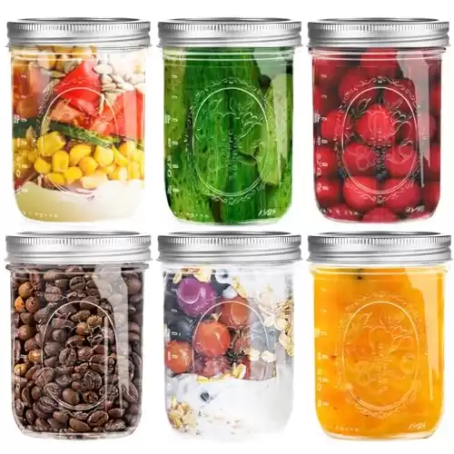 Miuyhji Wide Mouth Mason Jars 16 oz with Lids [6 Pack], Canning Jars with Metal Airtight Lids and Bands, 16 oz Glass Jars for Fermenting, Pickling, Freezing, Preserving, Meal Prep, Jar Décor