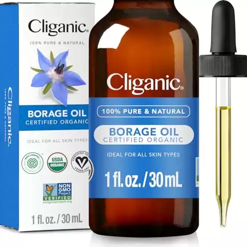 Cliganic Organic Borage Seed Oil for Face, 100% Pure (1oz) - Natural Non-GMO Cold Pressed