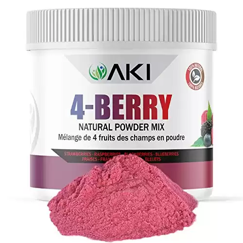 AKI 4-Berry Blend Blueberry Raspberry Strawberry Blackberry Powder Superfood (5.29 Oz/150Gr), Ideal in Vitamin C & Ingredients | Sugar-Free Food coloring for Smoothies, Ice Cream, Popsicles &....