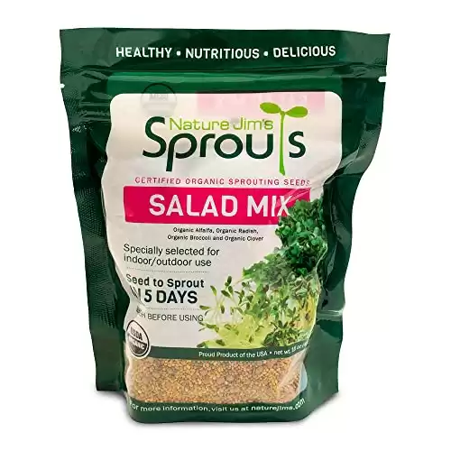 Nature Jims Sprouts Salad Sprout Mix - Organic Salad Mix for Growing - Non-GMO Microgreen Seeds - Healthy Broccoli, Alfalfa, Radish, Clover Sprouting Seeds Variety Mix - Microgreens Growing 1lb