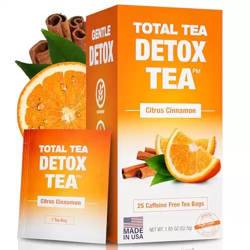 Total Tea SIimming Detox Tea Caffeine Free - 25 Day Detox Tea - Herbal Tea with Chamomile, Hibiscus Tea & Ginger Root for Colon Cleanse – Natural Citrus & Cinnamon Herbal Tea for Digestive H...