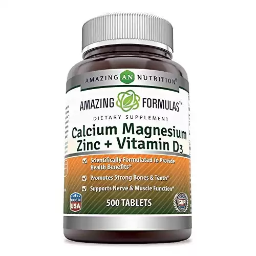 Amazing Formulas Calcium Magnesium Zinc with Vitamin D3 Supplement | Non-GMO | Gluten Free | Made in USA (500 Count)