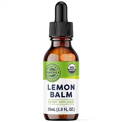 Vimergy USDA Organic Lemon Balm Extract, 30 Servings Supports Calm and Relaxed Feeling Relief from Occasional Nervous Tension Alcohol-Free Gluten Free, Non-GMO, Kosher, Vegan & Pale...