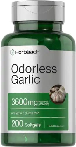 Horbäach Odorless Garlic Softgels | 200 Count | Ultra Potent Garlic Extract | Non-GMO & Gluten Free Pills