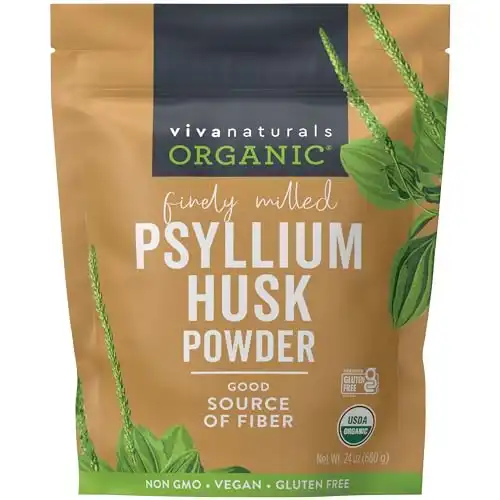 Viva Naturals Organic Psyllium Husk Powder, 24 oz - Finely Ground, Unflavored Plant Based Superfood - Good Source of Fiber for Gluten-Free Baking, Juices & Smoothies - Certified Vegan, Keto and Pa...