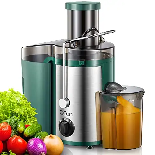 Qcen Juicer Machine, 500W Centrifugal Juicer Extractor with Wide Mouth 3 Feed Chute for Fruit Vegetable, Easy to Clean, Stainless Steel, BPA-free (Green)