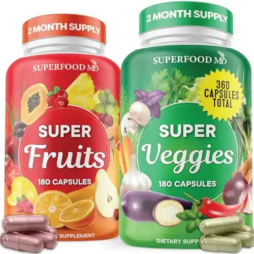 Superfood Fruit and Veggie Supplement - 360 Whole Super Fruit and Vegetable Supplements & Vitamin, Natures Energy Balance, Soy Free, Vegan Capsules - 180 Count (Pack of 2)